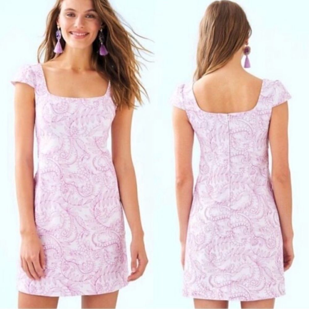 Lilly Pulitzer Laurent Embroidered White & Purple Sunshine Swirl Dress